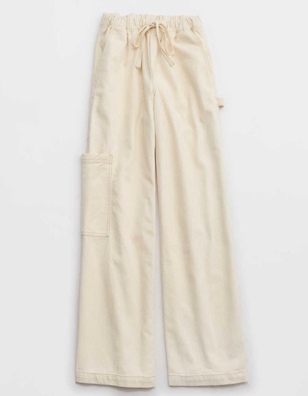 Aerie Low and Slouchy Trouser Women Size SMALL Ecru/White 2024 Wide‎ Leg Cargo